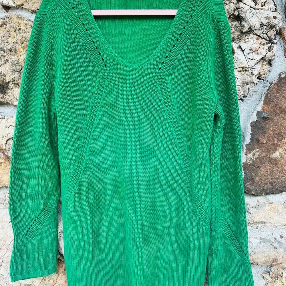 Talbots Plus XL Pima Cotton Sweater Green V Neck Knit Pullover